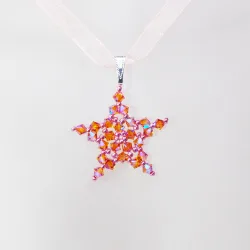 Pendant 40cm - Cassiopeia-Salmon Organza - Pendant 40cm - Laiton argenté